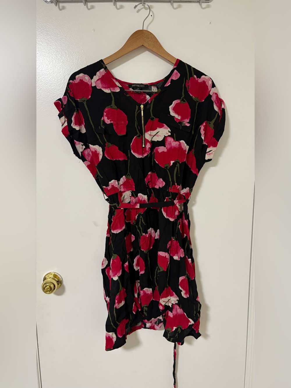 imPRESS Black Red Floral Zip-Front Mini Dress